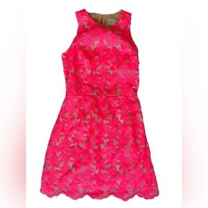 Adelyn Rae Mila Neon Pink Nude Embroidered Lace Sheath Dress Size Small